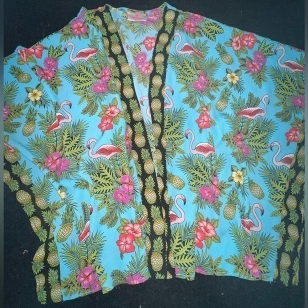 UEC QUACKER FACTORY BRIGHT FUN FLAMINGO PINEAPPLE SWIMSUIT COVER OR KOMONO SZ XS